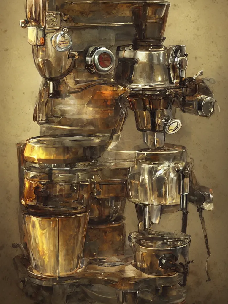 Prompt: ancient coffee machine, by Simon Stalenhaag, by Yoshita Amano, by Esao Andrews, sharp focus, fresh colors, deviantart, conceptart