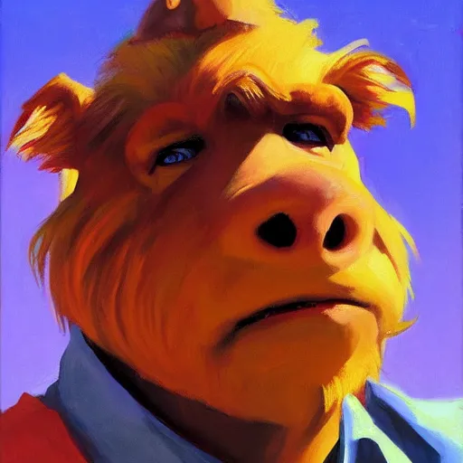 Image similar to greg manchess portrait painting of alf from the 8 0 s tv show alf, medium shot, asymmetrical, profile picture, organic painting, sunny day, matte painting, bold shapes, hard edges, street art, trending on artstation, by huang guangjian and gil elvgren and sachin teng