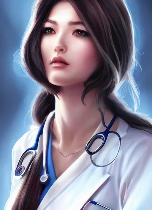 Image similar to beautiful portrait of a female nurse or doctor who looks like Lilith Asami , character design by Ross Tran, artgerm detailed, soft lighting