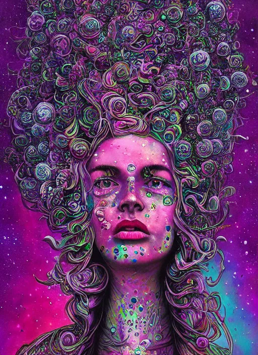 Image similar to Psychadelic goddess painting by Dan Hillier, trending on artstation, artstationHD, artstationHQ, 4k, 8k