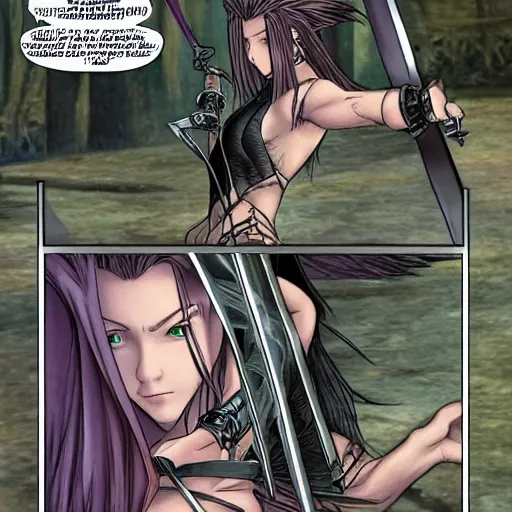 Prompt: Sephiroth impaling Aerith with more long swords