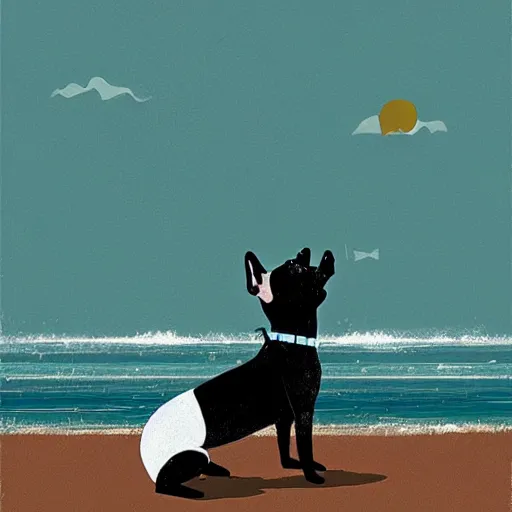 Image similar to black french bulldog playing on the water of the beach by pascale campion