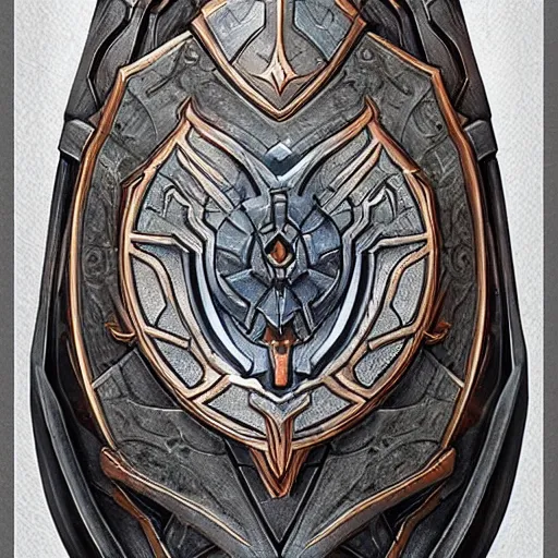 Prompt: concept art of celestial elven shield weapon, symmetry, shield design, fantasy shield, fantasy, behance, pinterest, deviantart, artstation, weapons concept art, design, rpg, weapon, detailed, digital art, incredible, digital painting