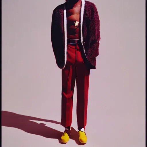Image similar to realistic photoshooting for a new gucci lookbook, color film photography, photo in style of tyler mitchell, 3 5 mm,
