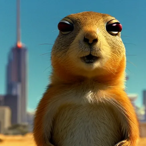 Prompt: the coolest prairie dog in the world, pixar animation, cyberpunk