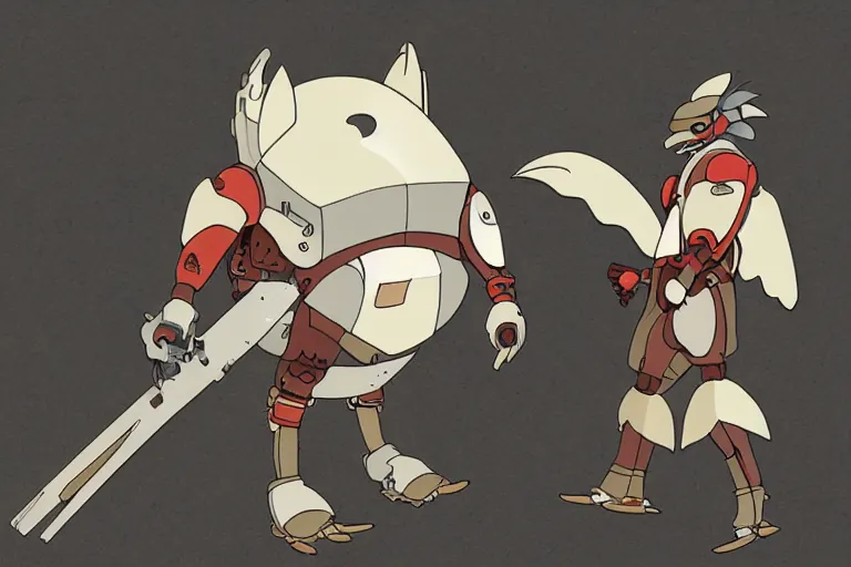 Image similar to heavily armoured mechanical chicken by studio ghibli