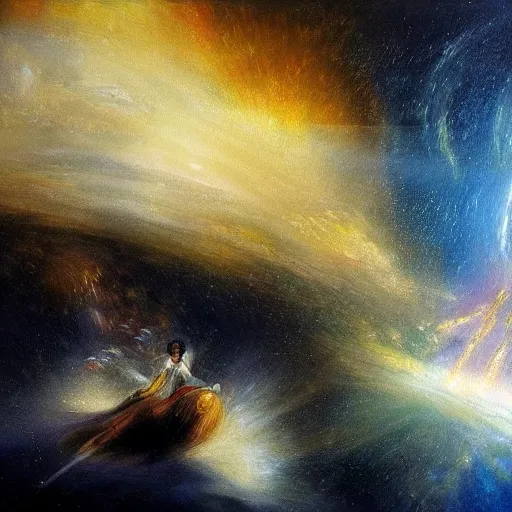 Image similar to a painting of prince in space in the style of jmw turner. trending on artstation.