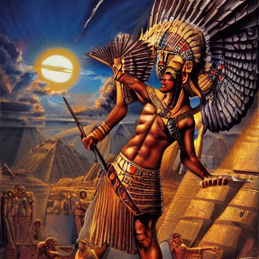 Image similar to epic masterpiece excruciating death of Egyptian sun god Ken Kelly, photorealistic, cinematic, fantastic reality, detailed, intricate dramatic lighting, establishing shot, 8k resolution – W 1024