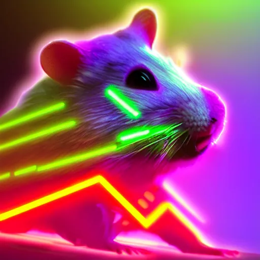 Image similar to cyberpunk rainbow hamster made of glowing neon lights, 8 k, hd