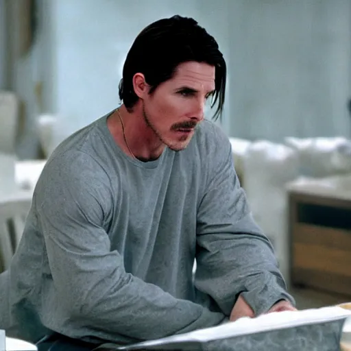 Image similar to film still of christian bale as god in bruce almighty