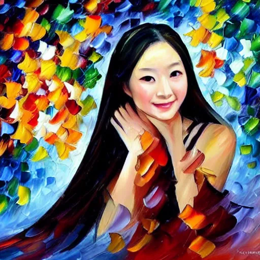 Image similar to a leonid afremov oil painting of zhang zi yi