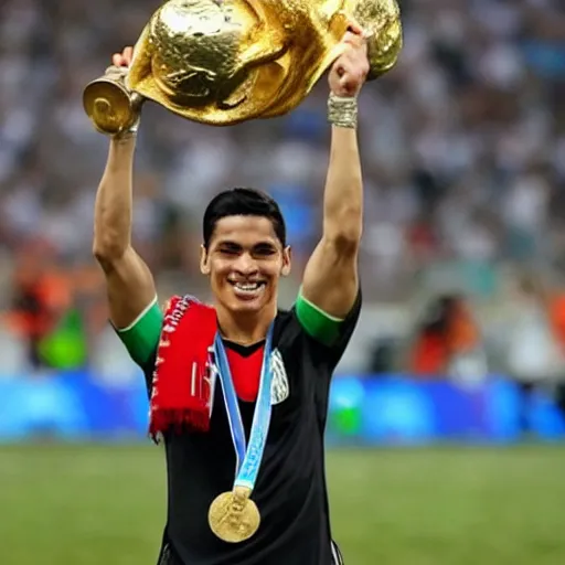 Image similar to james rodrigez holding the world cup