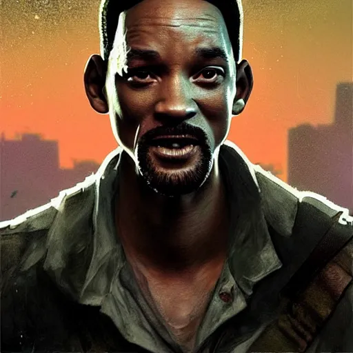 Image similar to eighties will smith as a zombie, 7 days to die zombie, fine art, award winning, intricate, elegant, sharp focus, cinematic lighting, highly detailed, digital painting, 8 k concept art, art by guweiz and z. w. gu, masterpiece, trending on artstation, 8 k