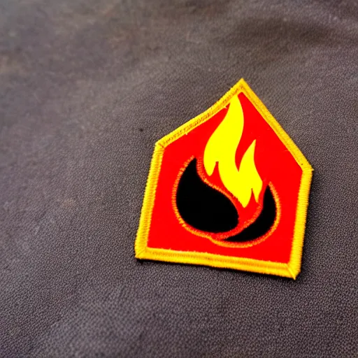 Prompt: a retro vintage minimalist clean fire flames warning caution patch