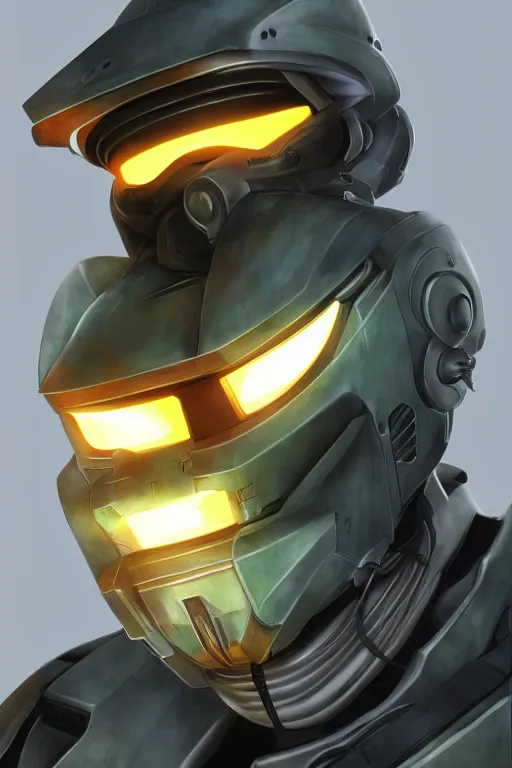 Image similar to robot ninja mask helmet halo master chief radiating a glowing aura global illumination ray tracing hdr fanart arstation by ian pesty and katarzyna da „ bek - chmiel