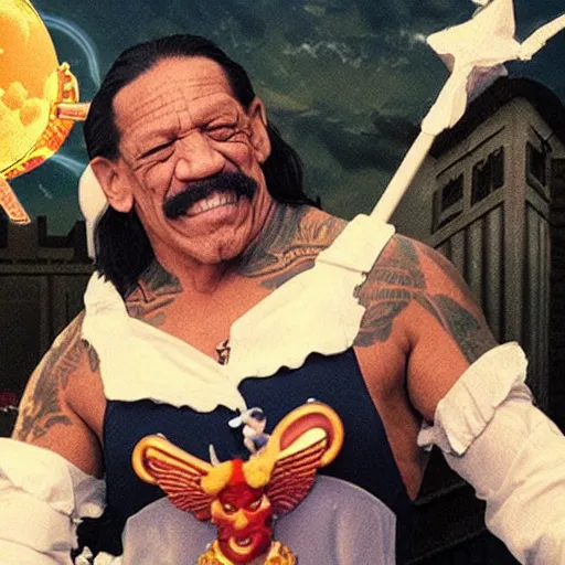 Image similar to danny trejo as a magical sailor moon girl