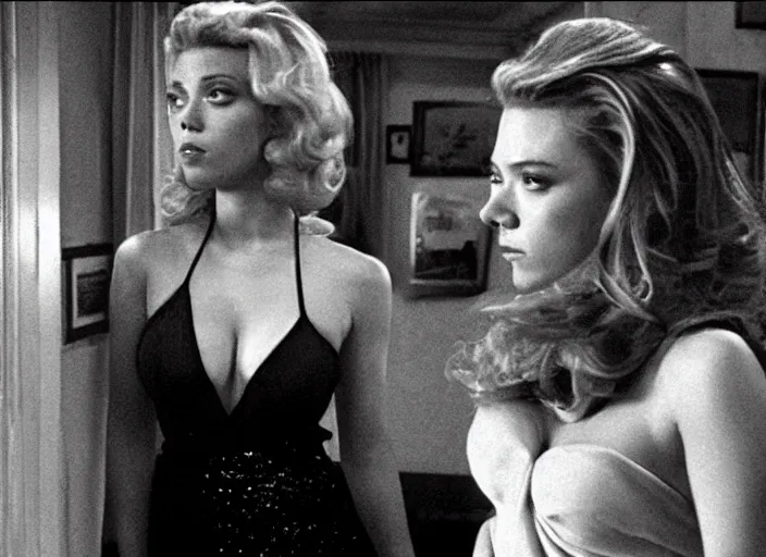 Image similar to movie still of scarlett johannson with a very big bust in goodfellas, directed by martin scorsese