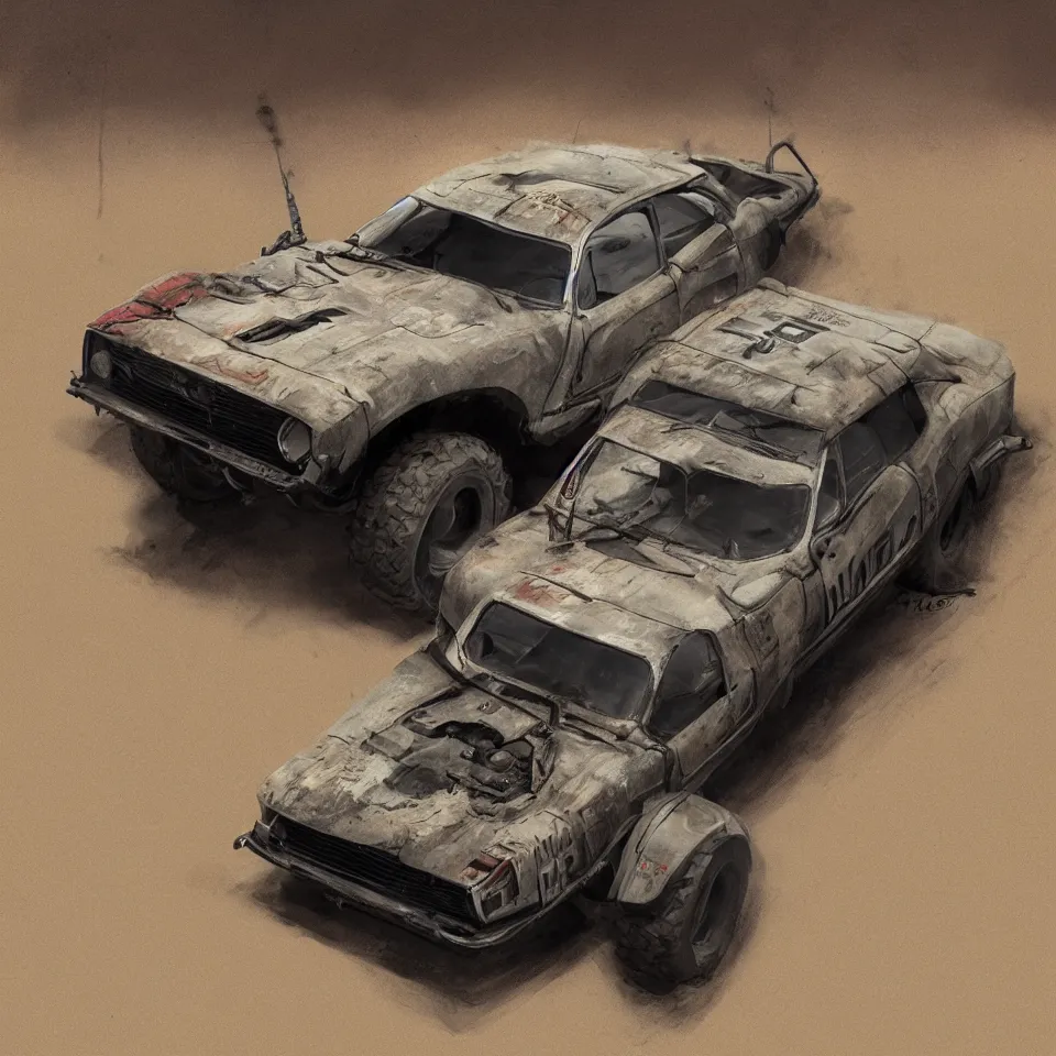 Image similar to a single Dacia 1310 in Mad Max, artstation, concept art