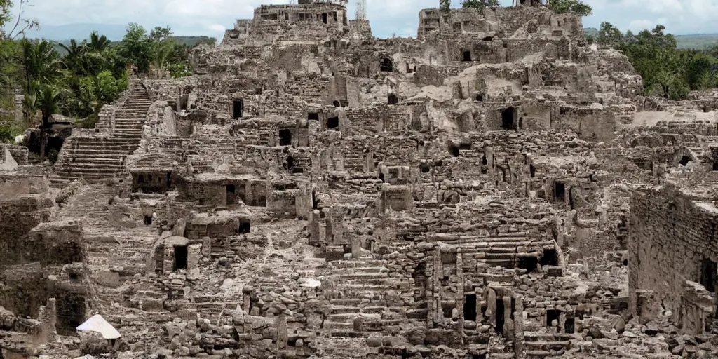 Image similar to photo of mayans and aliens in a village