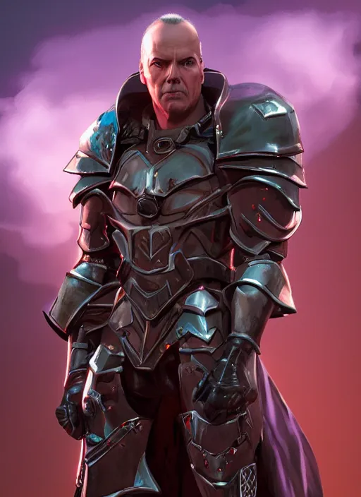 Prompt: A fantasy comic book style portrait painting of michael keaton as a Paladin, unreal 5, DAZ, hyperrealistic, octane render, RPG portrait, dynamic lighting