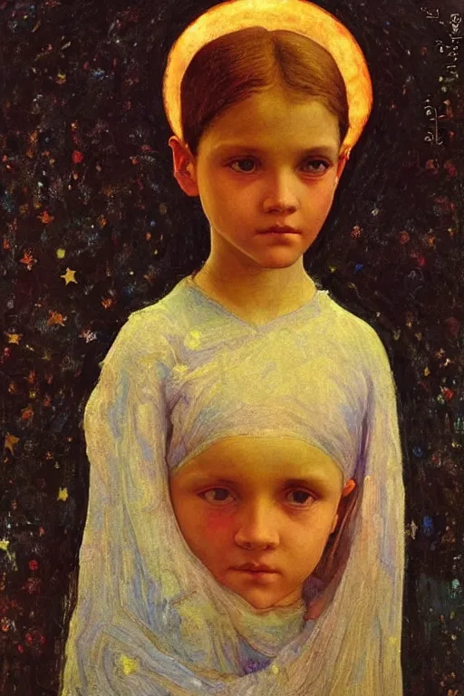 Image similar to the starry child, by Annie Swynnerton and Nicholas Roerich, elaborately costumed, rich color, dramatic cinematic lighting, smooth, sharp focus, extremely detailed