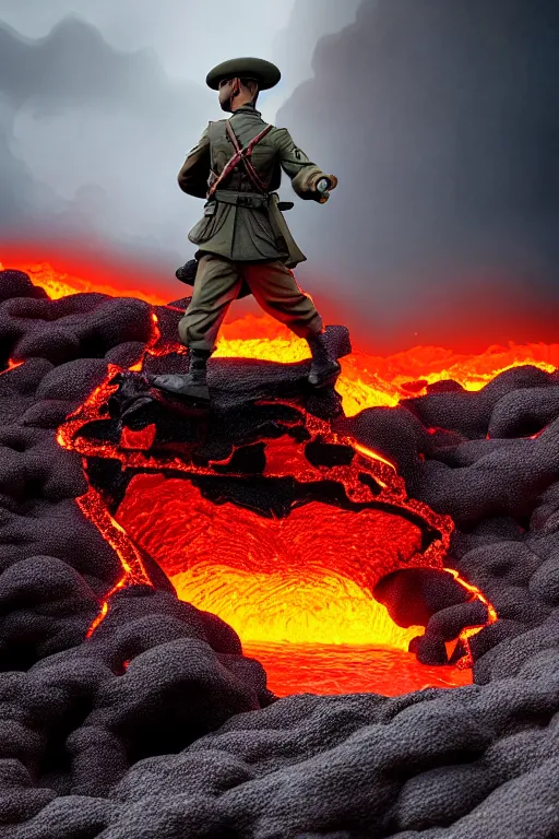 Image similar to japan world war soldier swimming on lava mountain, photorealistic, smooth, aesthetic lighting, baroque object, hyperdetailed, pullitzer winning, photo by : canon eos 5 d mark iv, versatile, lens interoperability, autofocus, 4 k uhd video capture at 3 0 fps, 8 k time - lapse functions, by karah mew and adnan abidi