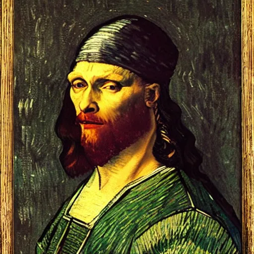 Prompt: Portrait of Leanardo DaVinci made by Van Gogh, oil painting, sharp, 8k