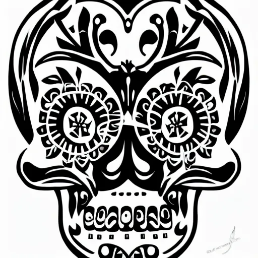 Image similar to a small vector tattoo design. art deco sugar skull.