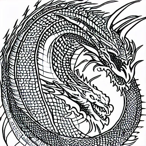 Image similar to “fire breathing dragon, geometric drawing”