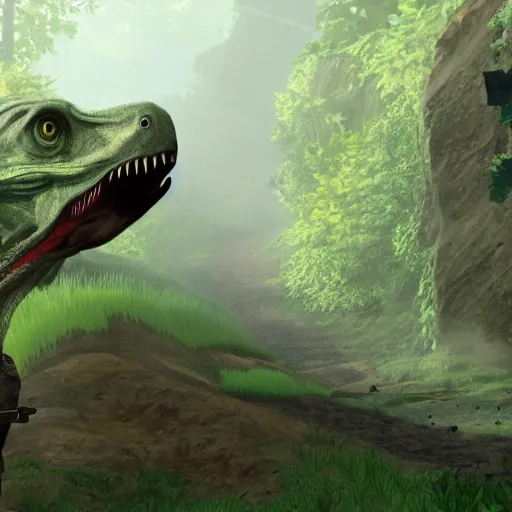 Prompt: green hills zone with a velociraptor