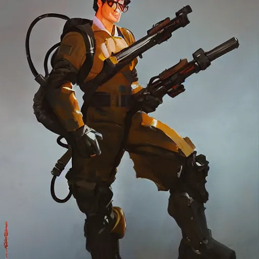 Image similar to greg manchess portrait painting of armored ghostbuster egon spengler as overwatch character, medium shot, asymmetrical, profile picture, organic painting, sunny day, matte painting, bold shapes, hard edges, street art, trending on artstation, by huang guangjian and gil elvgren and sachin teng