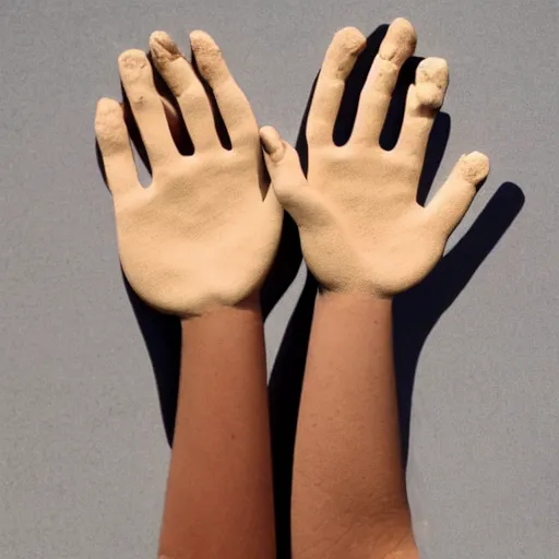 Image similar to a pair of hands holding a face made of sand