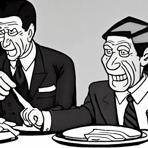 Prompt: Principal Skinner and Superintendent Chalmers have an unforgettable luncheon