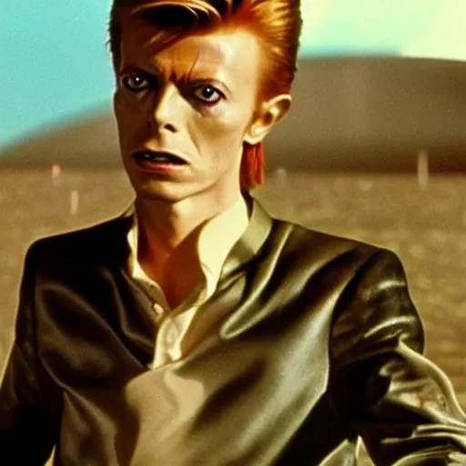 Prompt: A young David Bowie on the bridge of a starship, movie still,colour