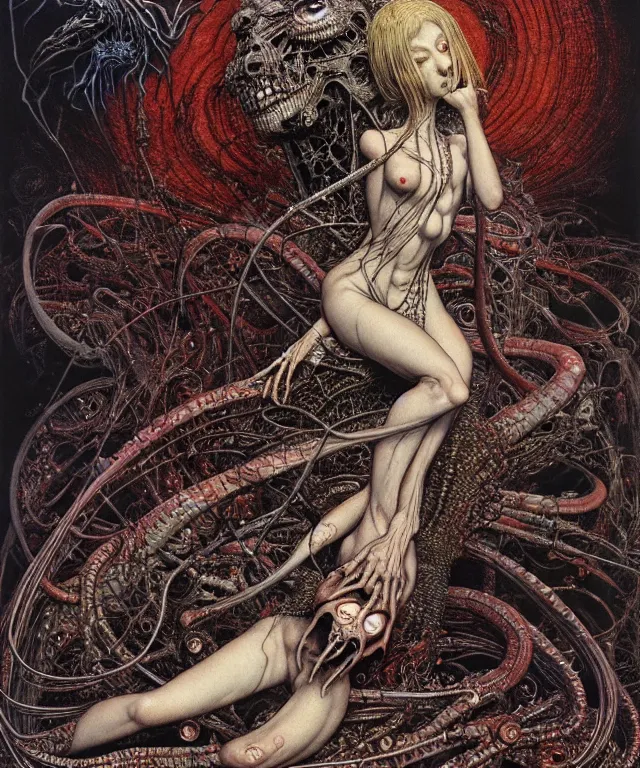 Prompt: early colour 8k photo of the miracle of life , by H.R.Giger, Vania Zouravliov, by Ayami Kojima, Amano, Takato Yamamoto. by Ayami Kojima, Amano, Karol Bak, Greg Hildebrandt, and Mark Brooks, Neo-Gothic, gothic, rich deep colors. by Goro Fujita and Simon Stalenhag, Beksinski painting, masterpiece. creepy, diabolical, dark, mystical, intrincate, maximalism, octane rendering, cinematic, hyperrealism, octane rendering, 8k, depth of field, bokeh. iridescent accents. vibrant,