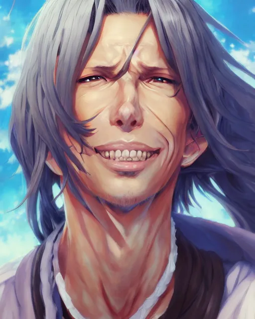 Image similar to anime portrait of Steven Tyler as an anime man by Stanley Artgerm Lau, WLOP, Rossdraws, James Jean, Andrei Riabovitchev, Marc Simonetti, and Sakimichan, trending on artstation