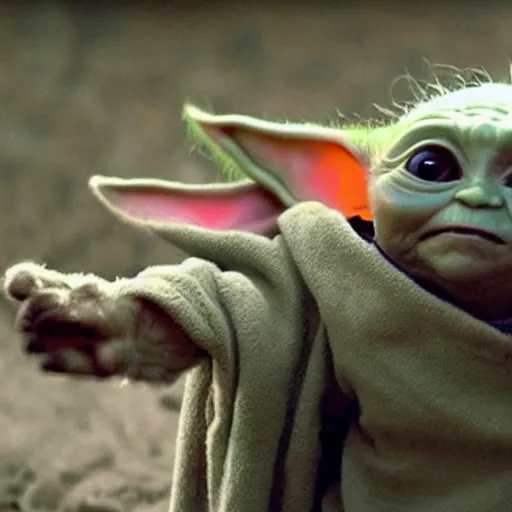 Image similar to a film still of baby yoda's kid in star wars realistic, detailed