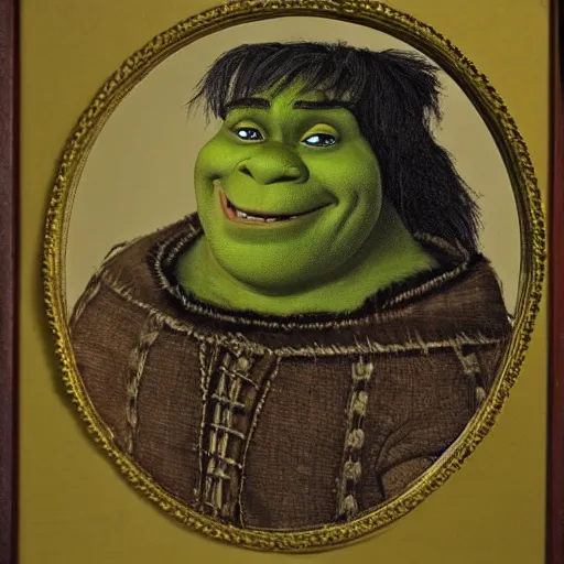 Prompt: shrek, tudor portrait, highly detailed,