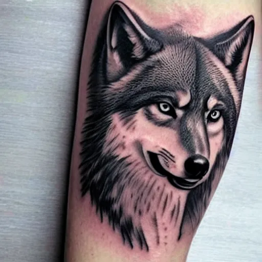 Prompt: a tattoo design of a beautiful wolf girl, in the style of den yakovlev, hyper - realistic, amazing detail