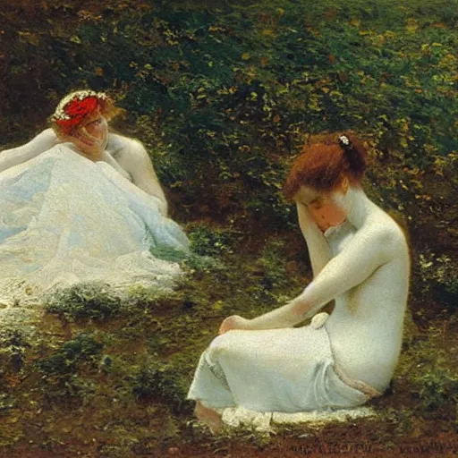 Image similar to The last day in paradise, oil on canvas, 1883