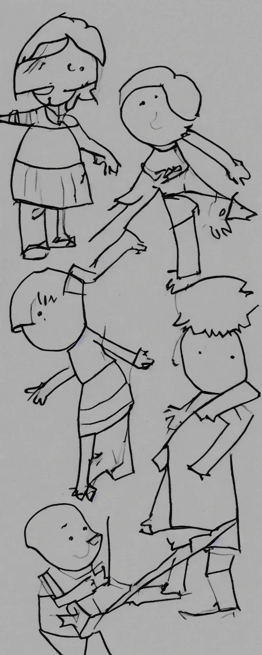 Image similar to a child's simple drawing of playing with a friend, concept art, sparse layout