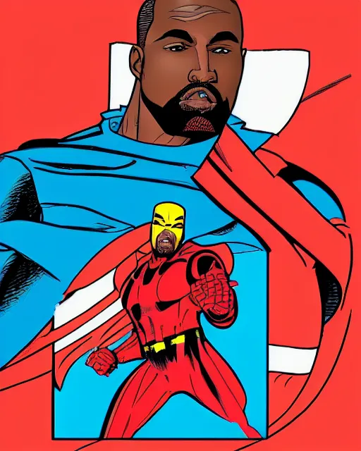 Image similar to Marvel Comics (1990s) X-Men comic book cartoon illustration of Kanye West on red background