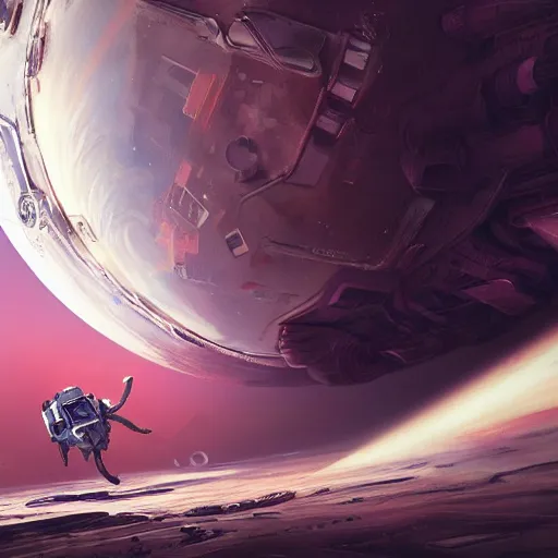 Image similar to futuristic astronaut falling through jovian clouds in jupiter, psychedelic cyberpunk art by cedric peyravernay, highly detailed, excellent composition, cinematic concept art, dramatic lighting, trending on artstation