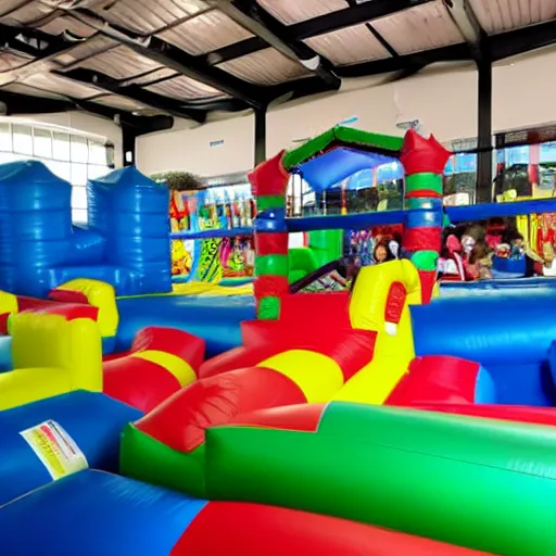 Image similar to photo of endless corridors made of bouncy castle