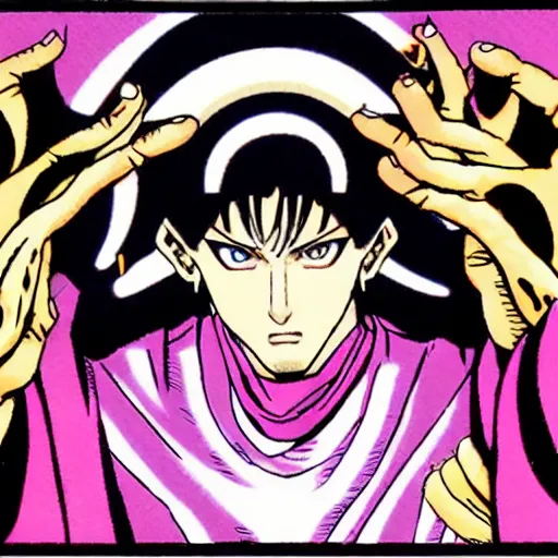 Image similar to a powerful psychic man emitting psychic powers, by hirohiko araki,