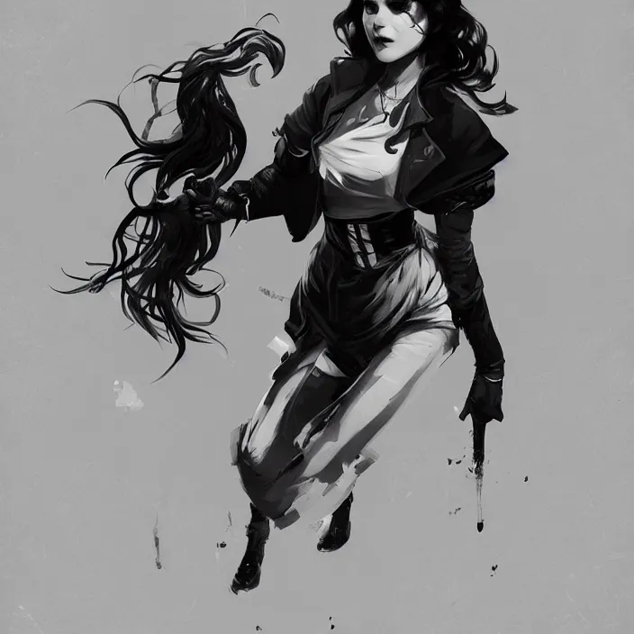 Image similar to a monochrome comic noir illustration painting of yennefer of vengerberg by sachin teng and sergey kolesov and ruan jia and heng z. graffiti art, sci fi, hyper detailed. octane render. trending on artstation