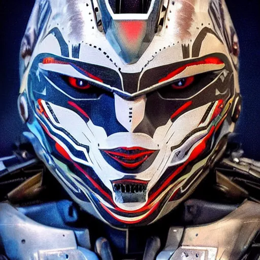 Image similar to a female transformer with tribal paint, glowing eyes, very symmetrical face, highly detailed, by vitaly bulgarov, by steven zavala, by matt tkocz, by shane baxley, mecha, robotic, transformers cinematic universe, pinterest, deviantart artstation _ h 7 5 0