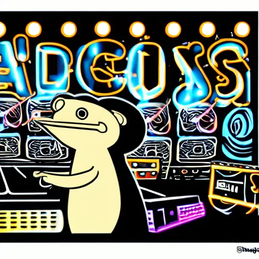 Prompt: A DJ platypus in a nightclub, underground magazine, indie culture, bright lights, crowded