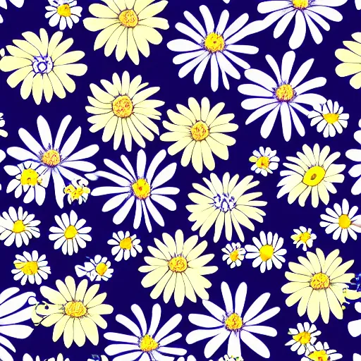 Prompt: highly detailed daisy pattern in the style of old botanical illustrations, matisse, lisa frank, and japanese art, 4 k