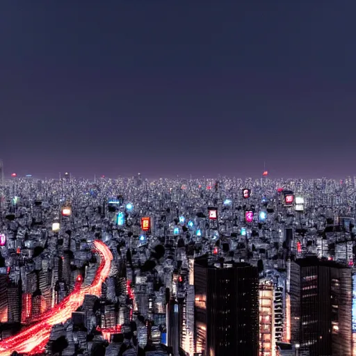 Prompt: tokyo at night time with cerulean lights, city lights, cinematic, ray traced, octane render, cinematic lighting, ultrarealistic, featured on artstation, 8 k uhd artwork
